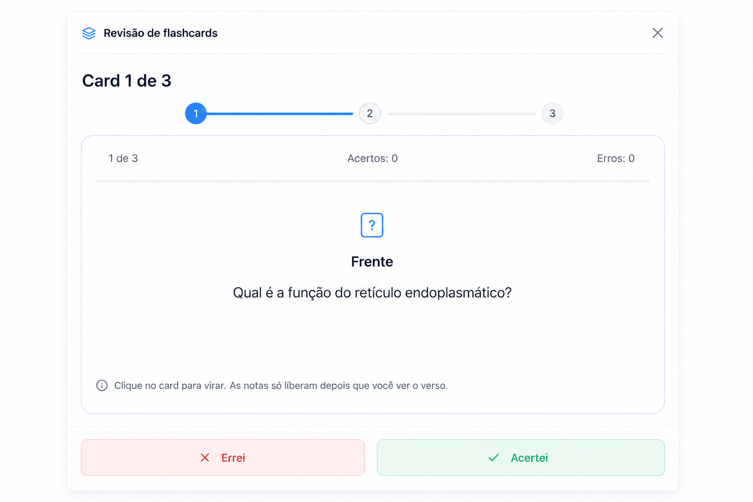 Estudante revisando flashcards com repetição espaçada em uma interface digital.